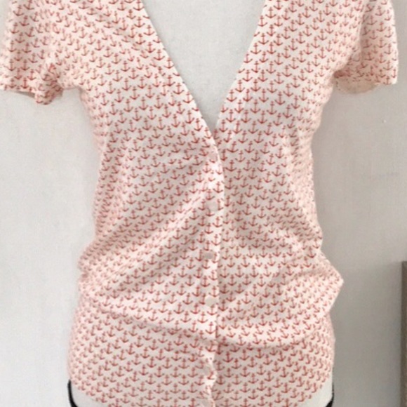 J. Crew Anchor Print Short Sleeved Cardigan Medium - Picture 3 of 7